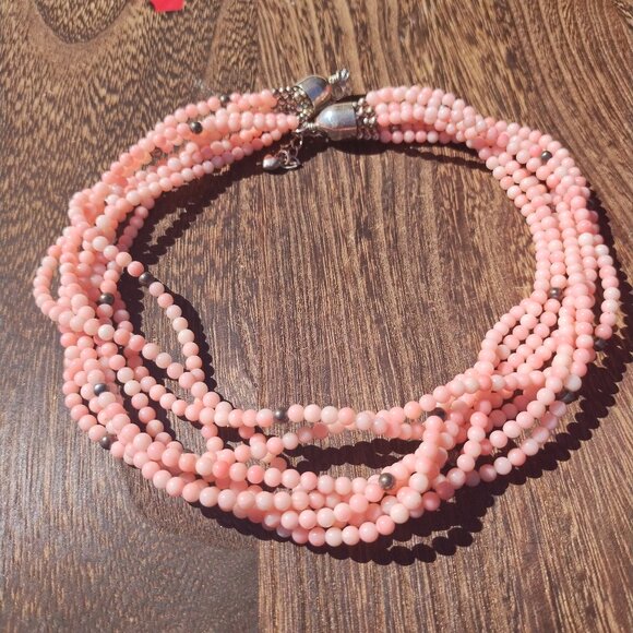 Jay King DTR mine finds 925 Sterling silver Angel Skin Coral 8 strand necklace - Picture 2 of 9